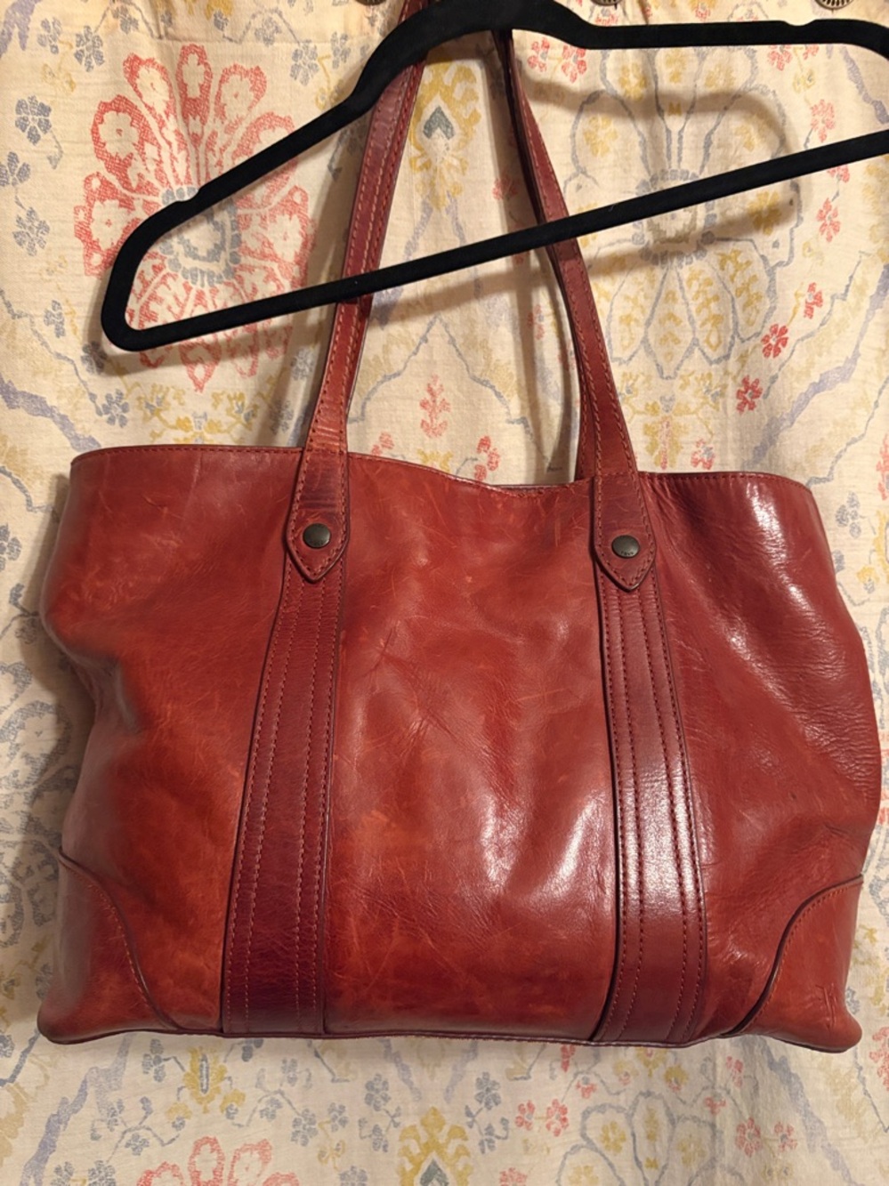 Frye Melissa Shopper Chestnut Leather Tote 12” x 15” x 6”